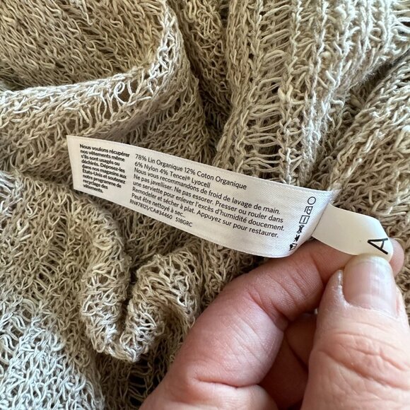 Women's M Eileen Fisher Duster Cardigan Sweater Beige Open Crochet Weave - Picture 7 of 9